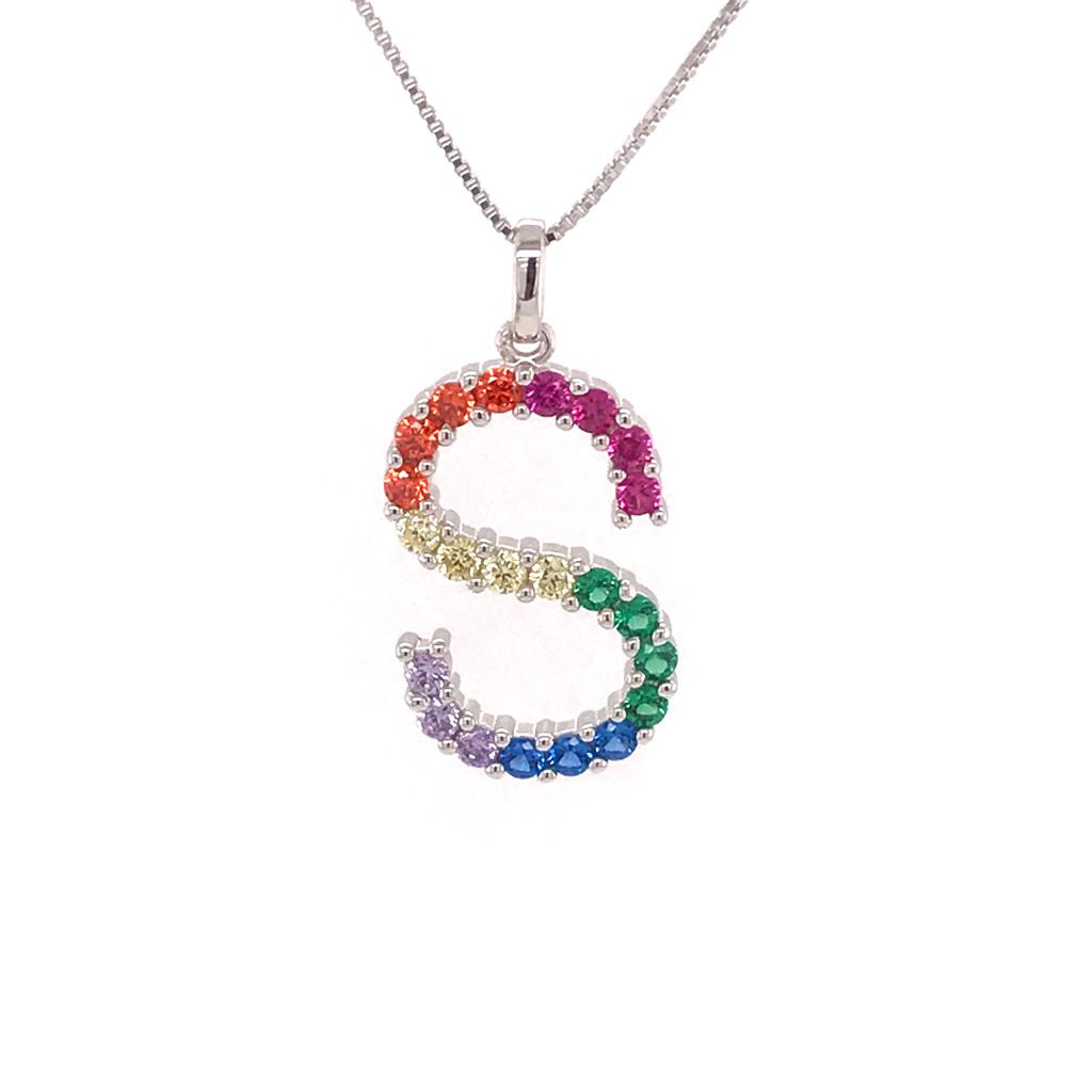 Silver 925 Rainbow Initial Necklace - S