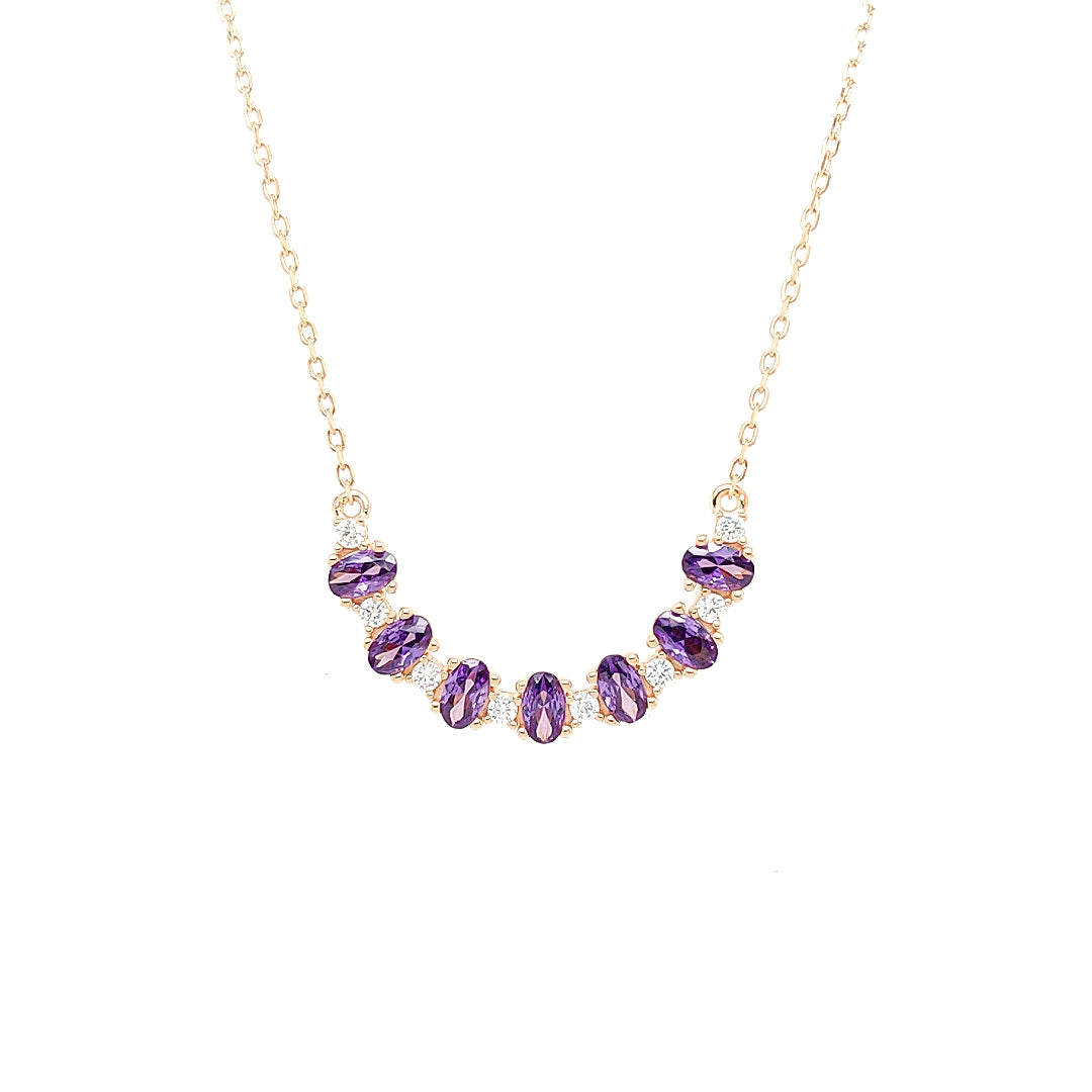 Sterling Jewellers' Ovale Viola Mezzaluna Crescent Necklace in Rose Gold Plating with Violet and White Stones Zircon