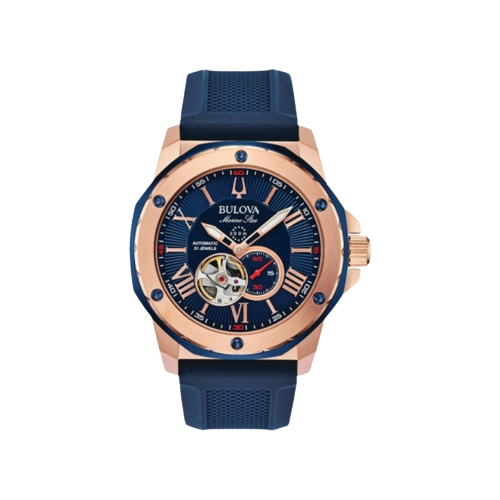 Bulova Marine Star Blue Dial Rose Gold Stainless Steel Watch 98A227