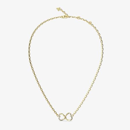 Guess Mon Amour Gold Tone Crystal Two Heart Link Necklace UBN04616YG