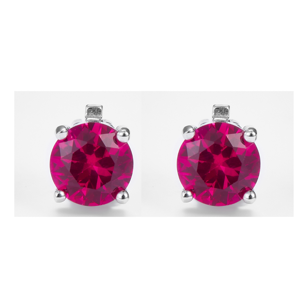 Red Zirconia Round Brilliant-Cut Earrings in 925 Sterling Silver