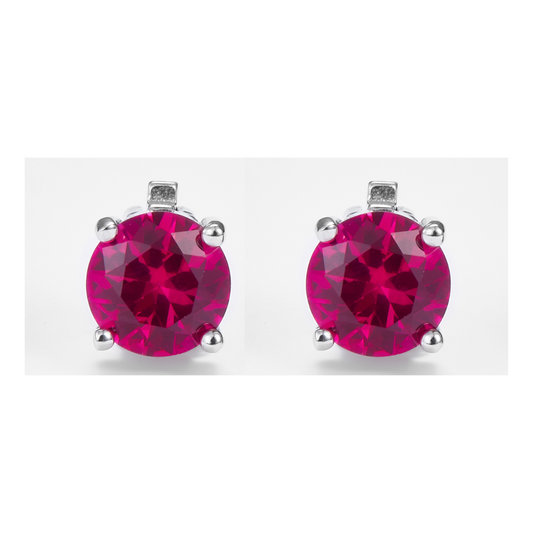 Red Zirconia Round Brilliant-Cut Earrings in 925 Sterling Silver