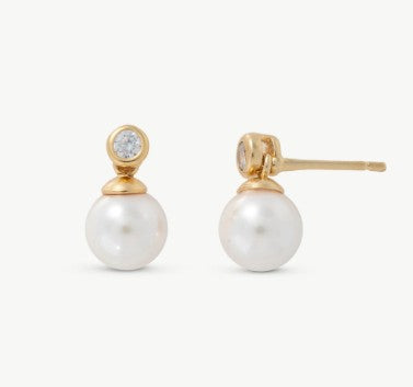 Pearl and Round Zirconia Gold Earrings