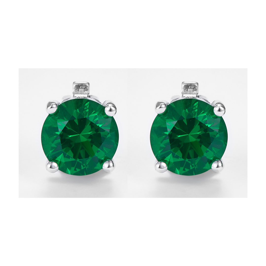 Green Zirconia Round Brilliant-Cut Earrings in 925 Sterling Silver