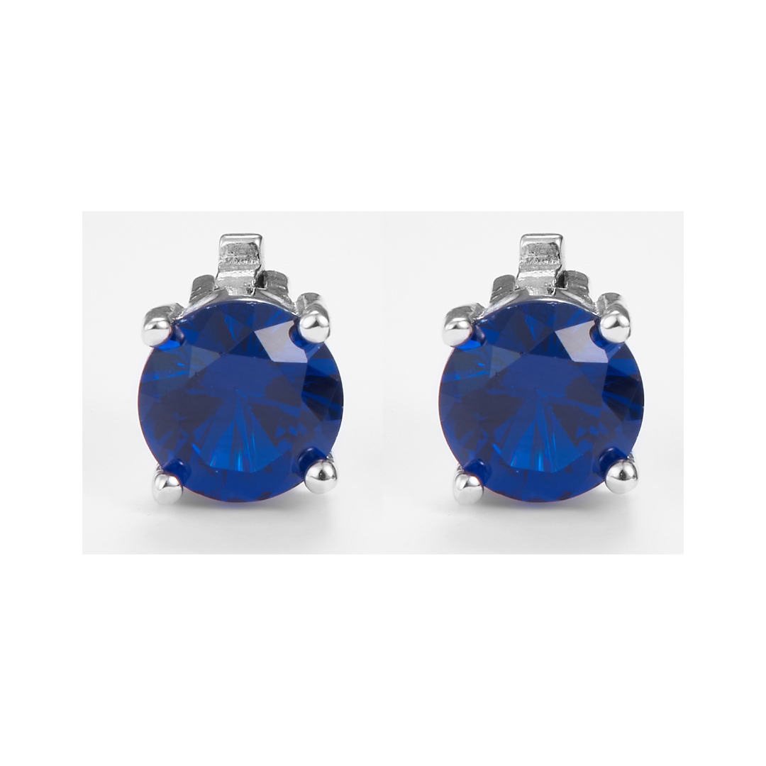 Blue Zirconia Round Brilliant-Cut Earrings in 925 Sterling Silver