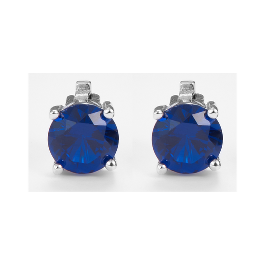 Blue Zirconia Round Brilliant-Cut Earrings in 925 Sterling Silver