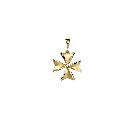 18Kt Gold Cross with Zircon Pendant Ref :XCP200555-YW-DC-CZ