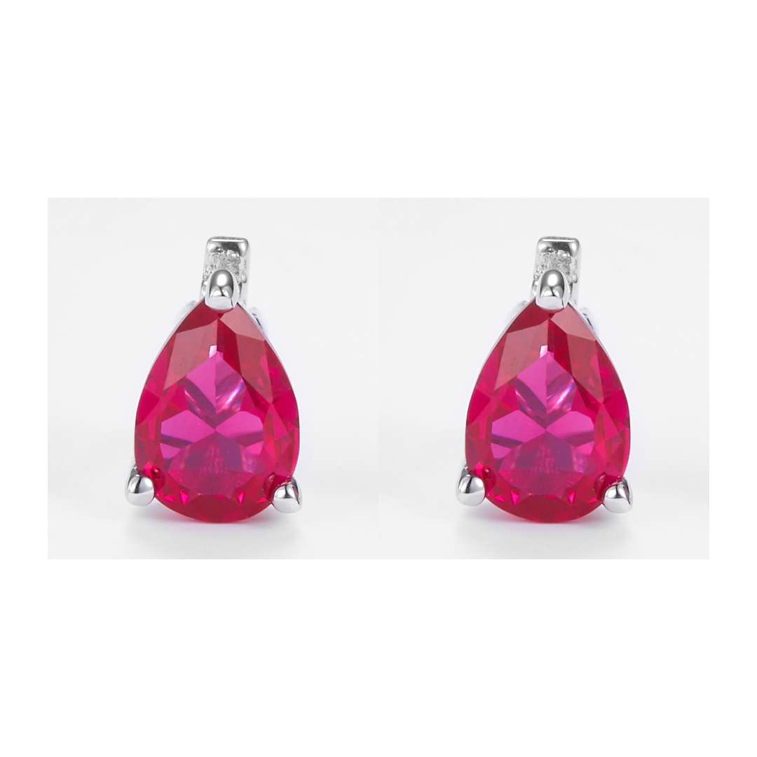Red Teardrop-Cut Zirconia Earrings in 925 Sterling Silver