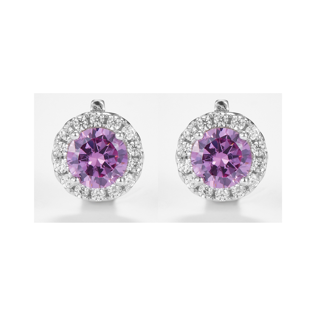 Lilac Cluster Round Brilliant-Cut Earrings in 925 Sterling Silver