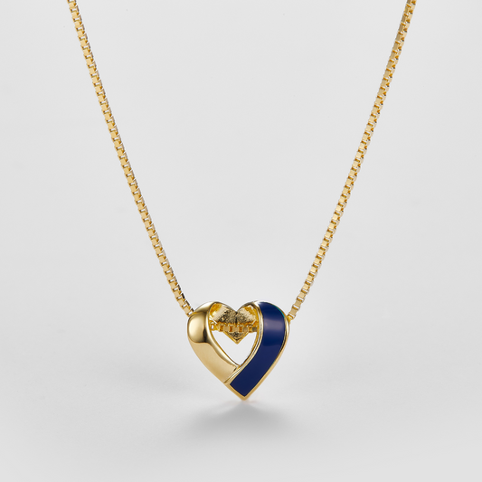 SMALTO Silver Heart Necklace – Yellow Gold with Blue Enamel