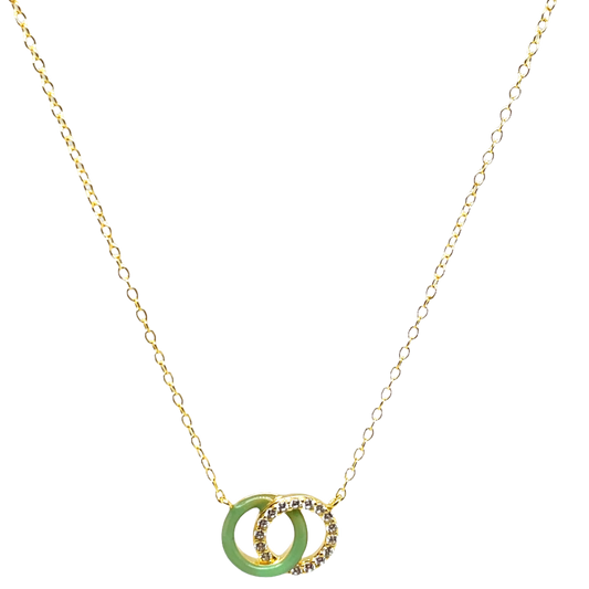 SMALTO - Silver 925 Gold Plated and Light Green Enamel Intertwined Necklace