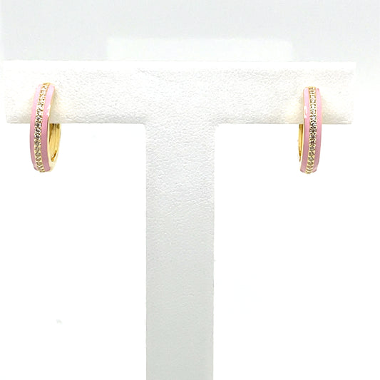 SMALTO - Silver 925 Gold Plated & Pink Enamel Hoop Looped Earrings