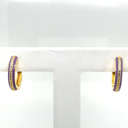 SMALTO - Silver 925 Gold Plated & Purple Enamel Hoop Looped Earrings
