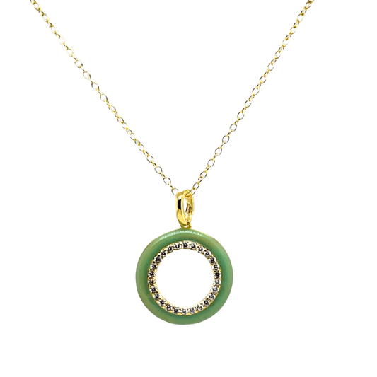 SMALTO - Silver 925 Gold Plated & Light Green Enamel Pendant Necklace