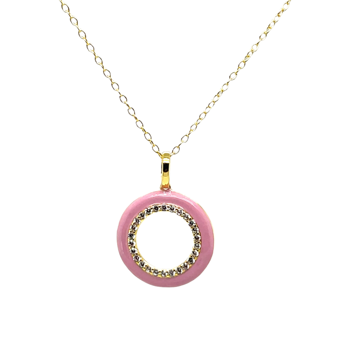 SMALTO - Silver 925 Gold Plated & Pink Enamel Pendant Necklace