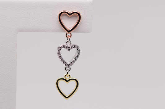 3 Tone Collection - 3 Heart Dangle Earrings Ref: 3COLP004E