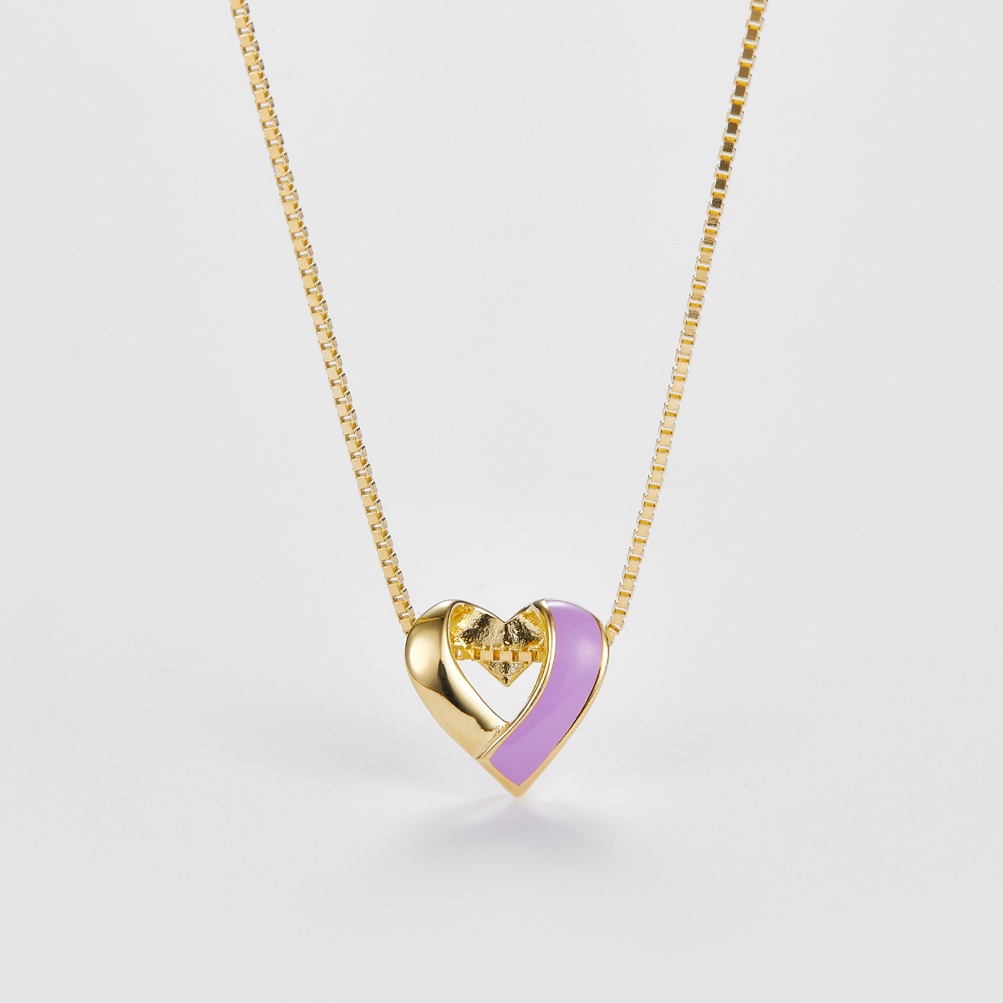 SMALTO Silver Heart Necklace – YEllow Gold with Purple Enamel