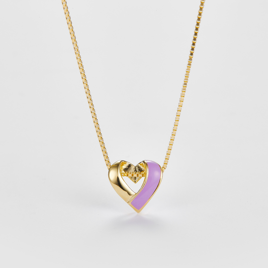 SMALTO Silver Heart Necklace – YEllow Gold with Purple Enamel
