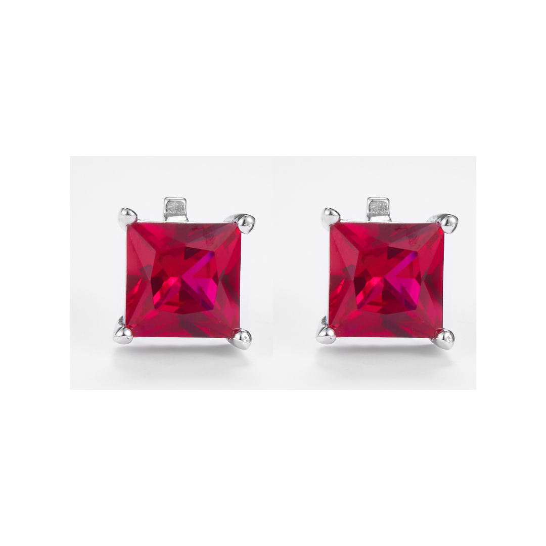 Red Zirconia Princess-Cut Earrings in 925 Sterling Silver