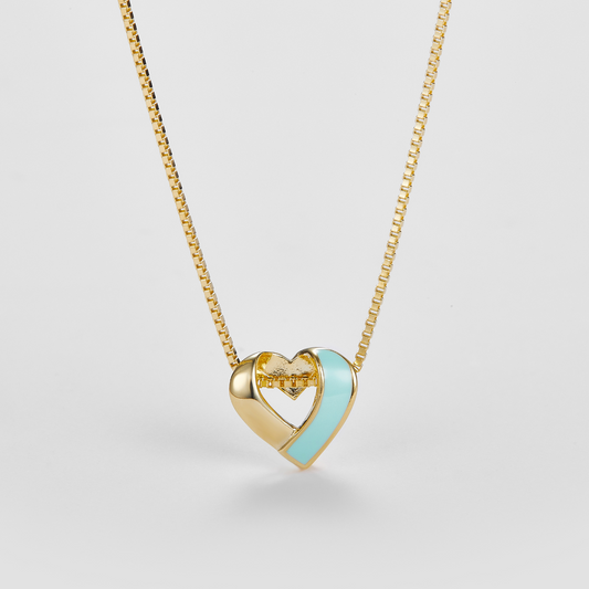 SMALTO Silver Heart Necklace – Yellow Gold with Turquoise Enamel