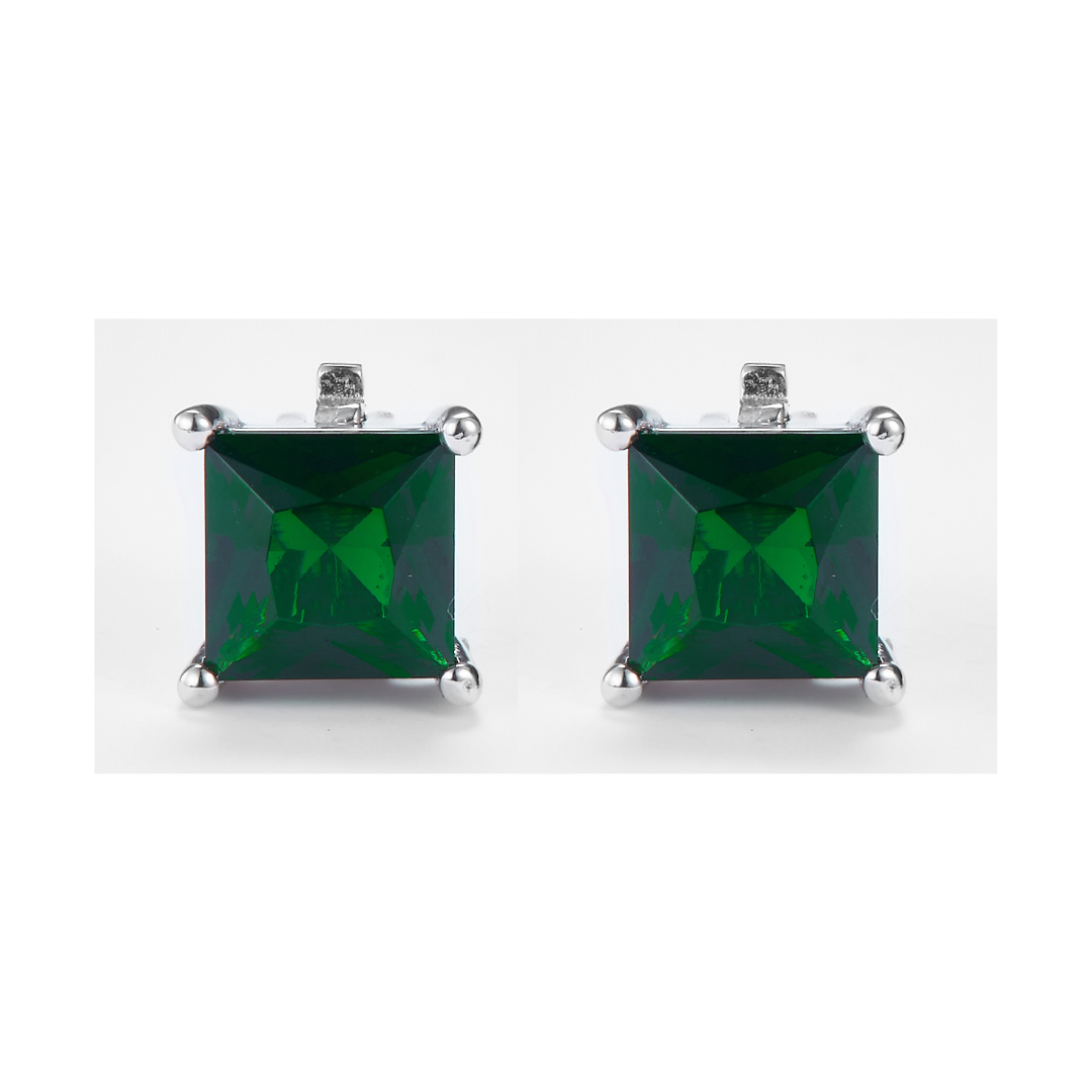 Green Zirconia Princess-Cut Earrings in 925 Sterling Silver