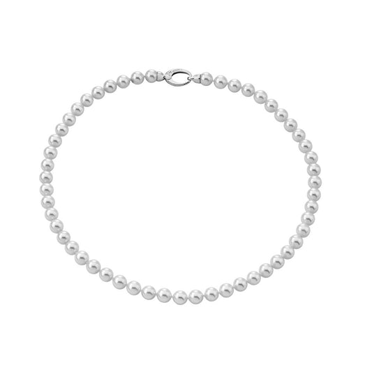 Short necklace 45cm ling in silver rhodium-plated, 7mm round white pearls Ref:98590120210101