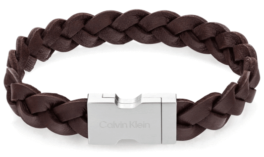 Calvin Klein Braided Leather / Silver-Tone Stainless Steel Men's Bracelet 35000570