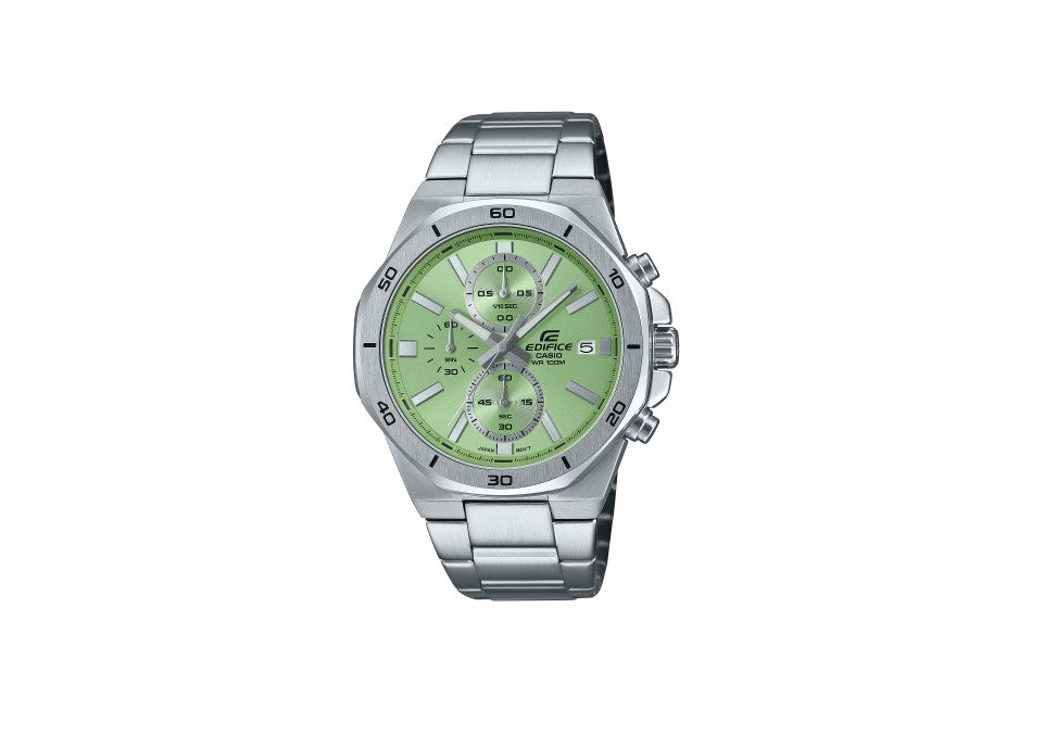 Casio Edifice – Sporty Chronograph with Light Green Dial