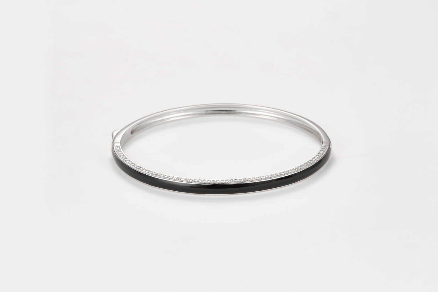 SMALTO Silver Bangle - White Rhodium with Black Enamel