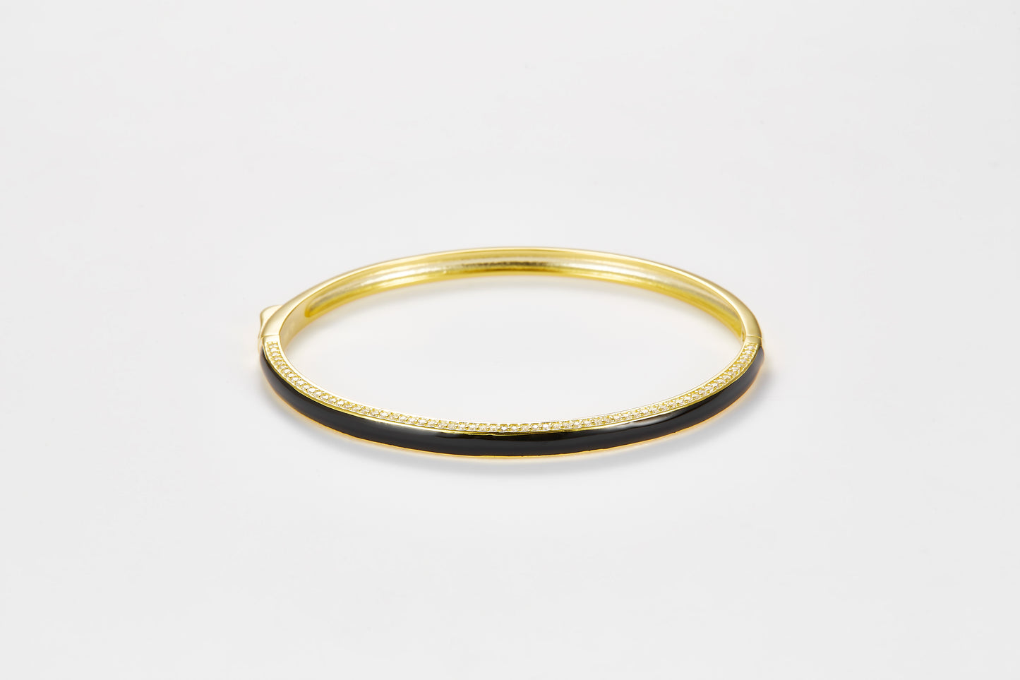 SMALTO Silver Bangle - Yellow Gold with Black Enamel