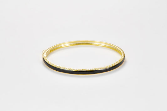 SMALTO Silver Bangle - Yellow Gold with Black Enamel