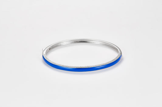 SMALTO Silver Bangle - White Rhodium with Blue Enamel