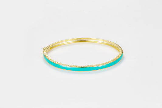 SMALTO Silver Bangle - Yellow Gold with  Turquoise Enamel