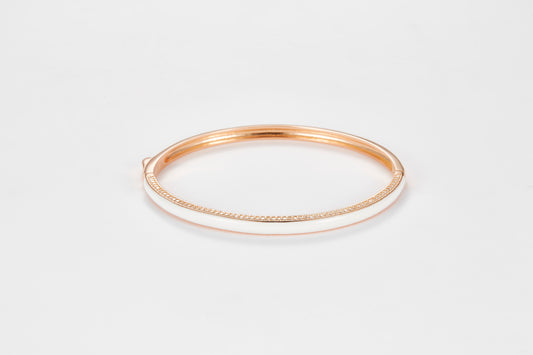 SMALTO Silver Bangle - Pink Gold with White Enamel