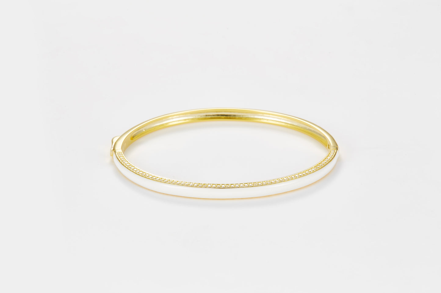 SMALTO Silver Bangle - Yellow Gold with White Enamel