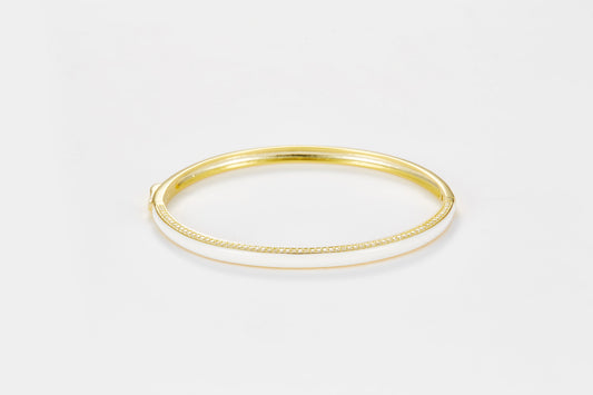 SMALTO Silver Bangle - Yellow Gold with White Enamel