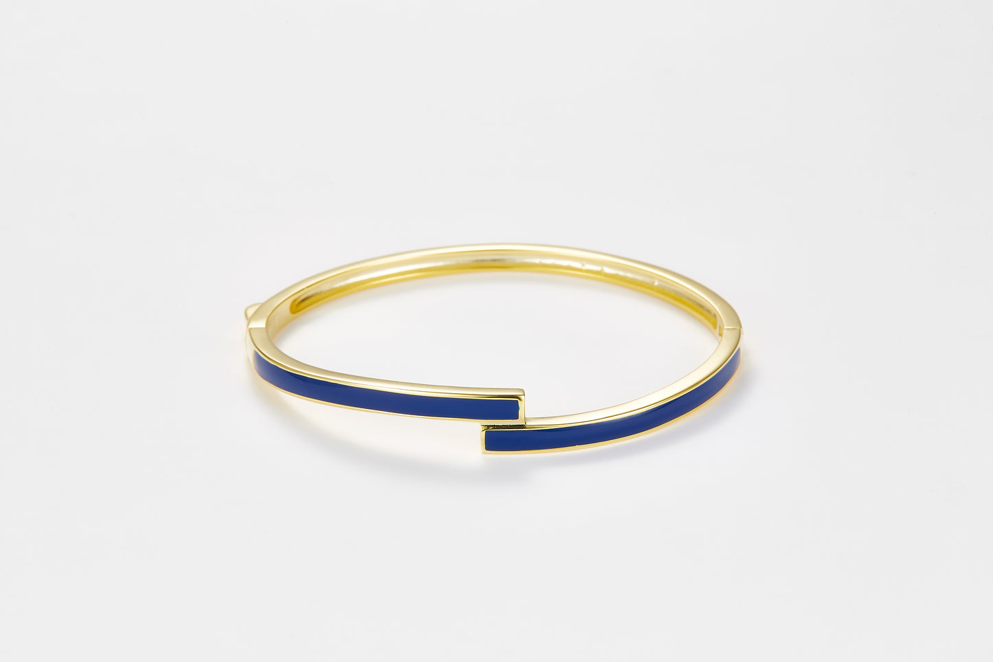 SMALTO Silver Twist Bangle - Yellow Gold with Blue Enamel