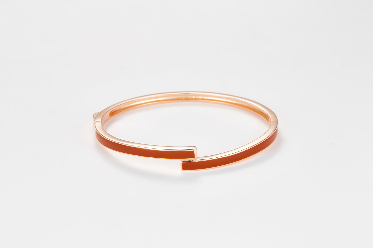 SMALTO Silver Twist Bangle - Rose Gold Plated with Brown Enamel