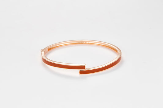 SMALTO Silver Twist Bangle - Rose Gold Plated with Brown Enamel