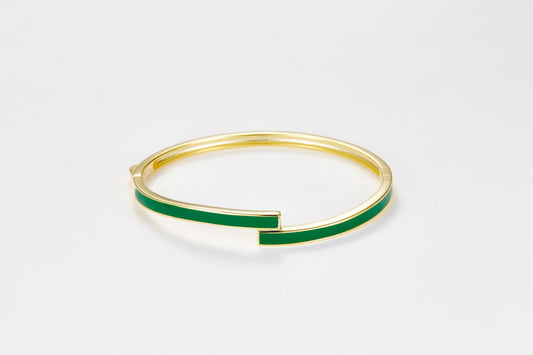 SMALTO Silver Twist Bangle - Yellow Gold Plating with Blue Enamel