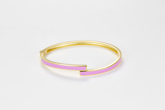 SMALTO Silver Twist Bangle - Yellow Gold Plating with Purple Enamel