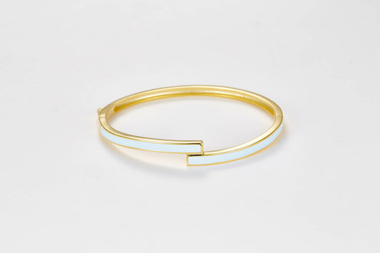SMALTO Silver Twist Bangle - Yellow Gold Plated with Celeste Enamel