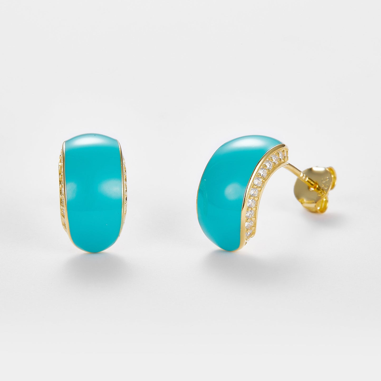 SMALTO Silver Stud Earring – Yellow Gold with Turquoise Enamel