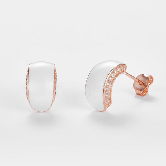 SMALTO Silver Stud Earring – Pink Gold with White Enamel