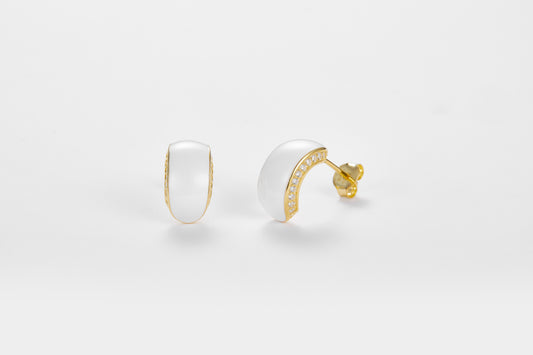 SMALTO Silver Stud Earring – Yellow Gold with White Enamel