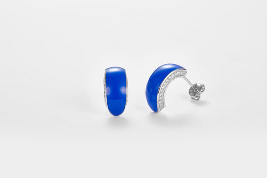SMALTO Silver Stud Earring – White Rhodium with Blue Enamel