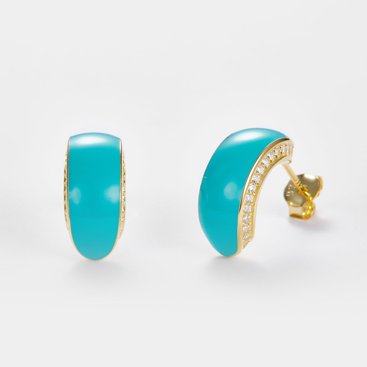 SMALTO Silver Stud Earring – Yellow Gold with Turquoise Enamel