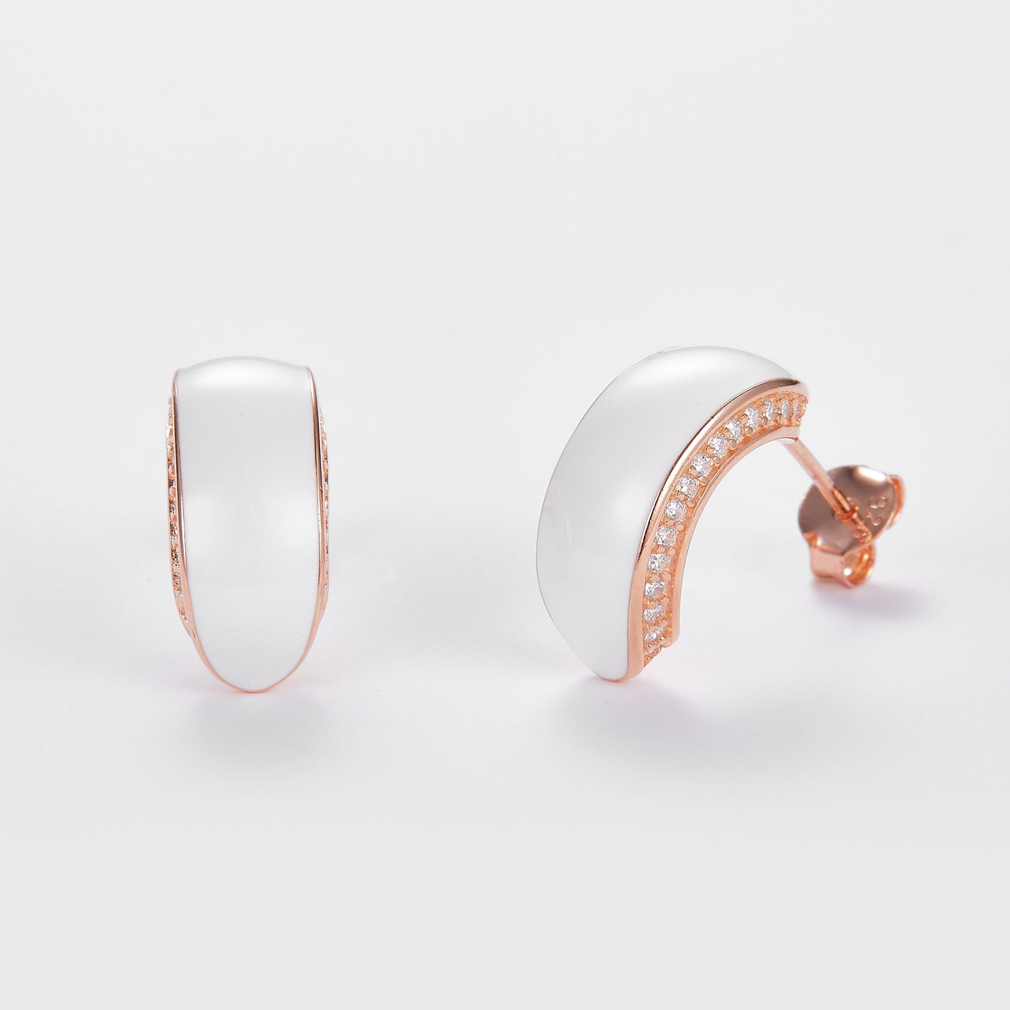SMALTO Silver Stud Earring – Pink Gold with White Enamel
