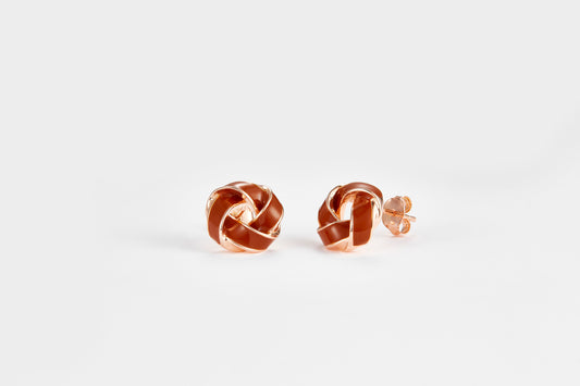 SMALTO Silver Earrings - Pink Gold with Brown Enamel