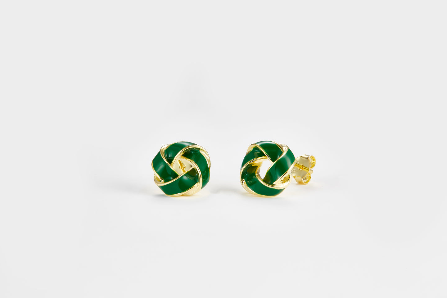 SMALTO Silver Earrings - Yellow Gold with Green Enamel